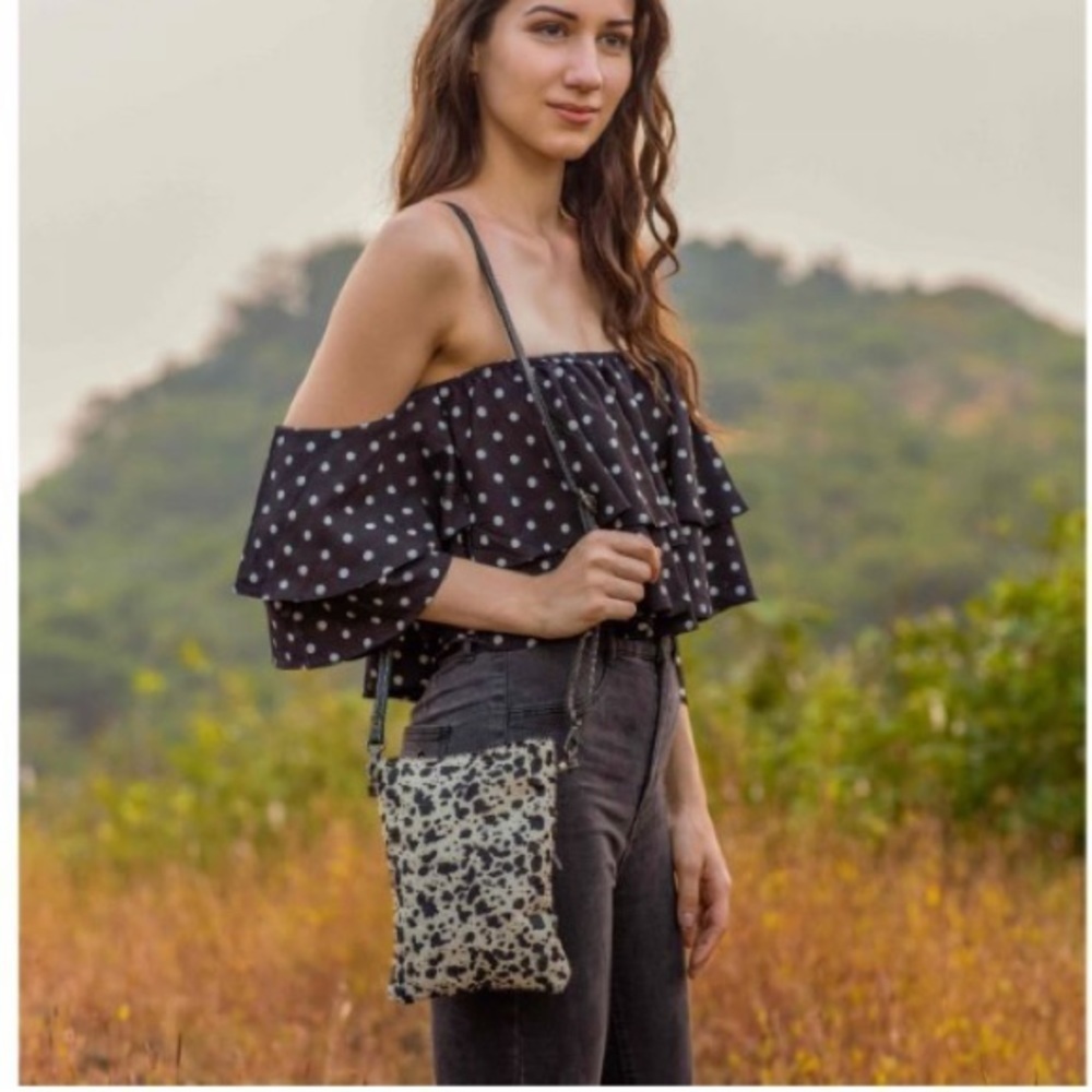 Myra dalmation print crossbody bag, adjustable